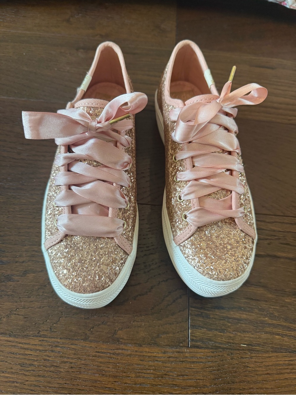 Keds X Kate Spade Women's Rose Gold Pink Glitter Satin Ribbon Sneakers Size 5